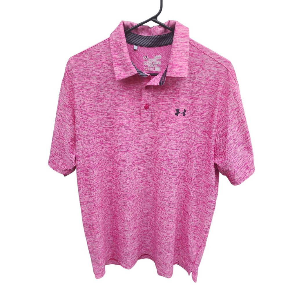 Under Armour Mens Pink Space Dye HeatGear Polo Shirt Loose Fit Large LG Golf Tee